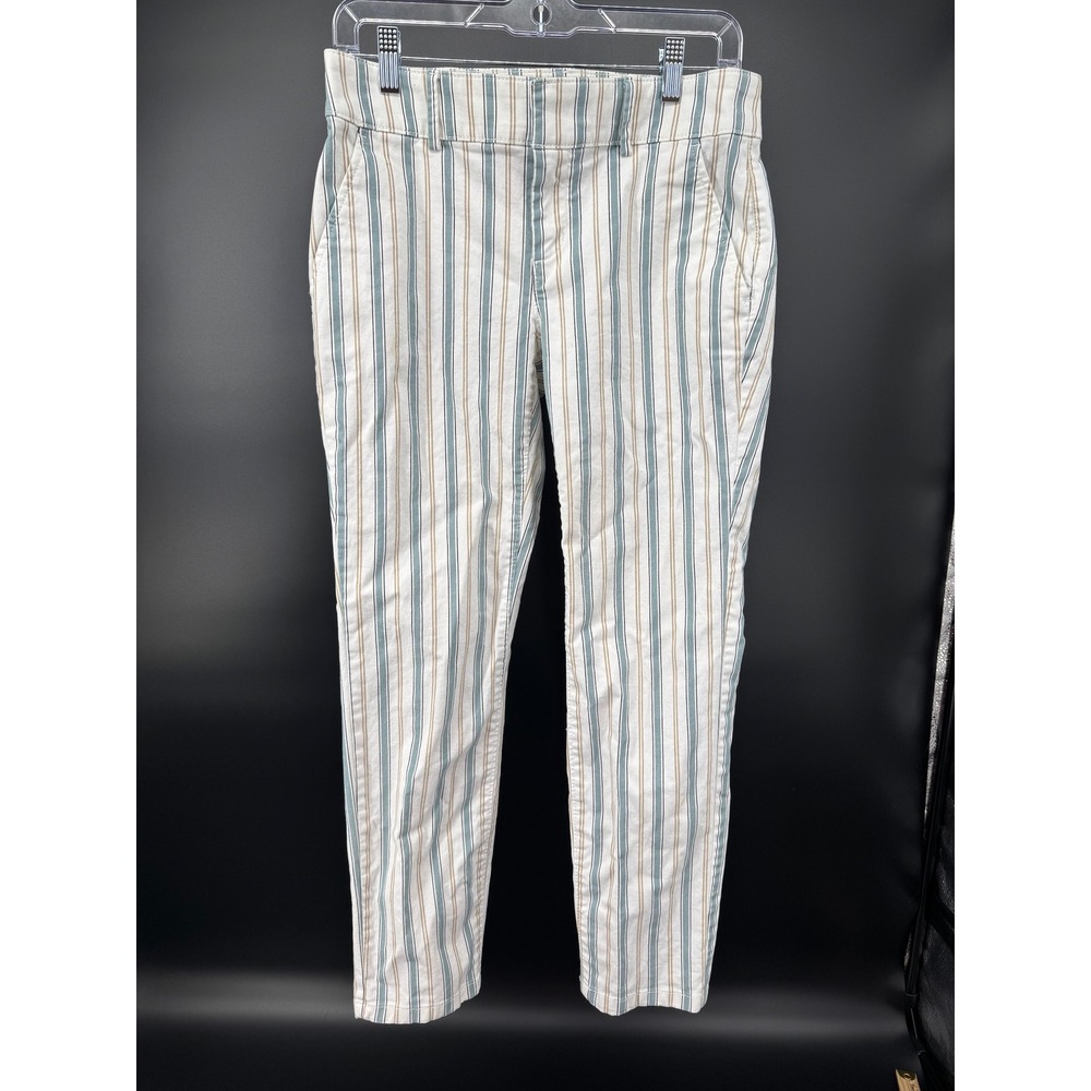 LOFT Womens Striped Ankle Pants White Teal Tan Slim Tapered Trousers Size 4